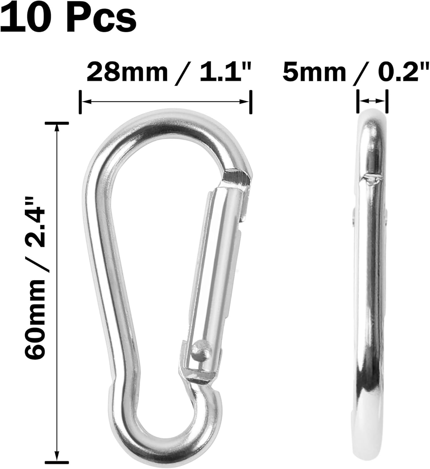 uxcell 10 PCS Aluminum Carabiner Keychain Clips for Hanging, Spring Snap Hooks Quick Link for Locking, 2.4" Key Ring for Loaded Gate Outdoor Camping Hiking Fishing Traveling, Silver