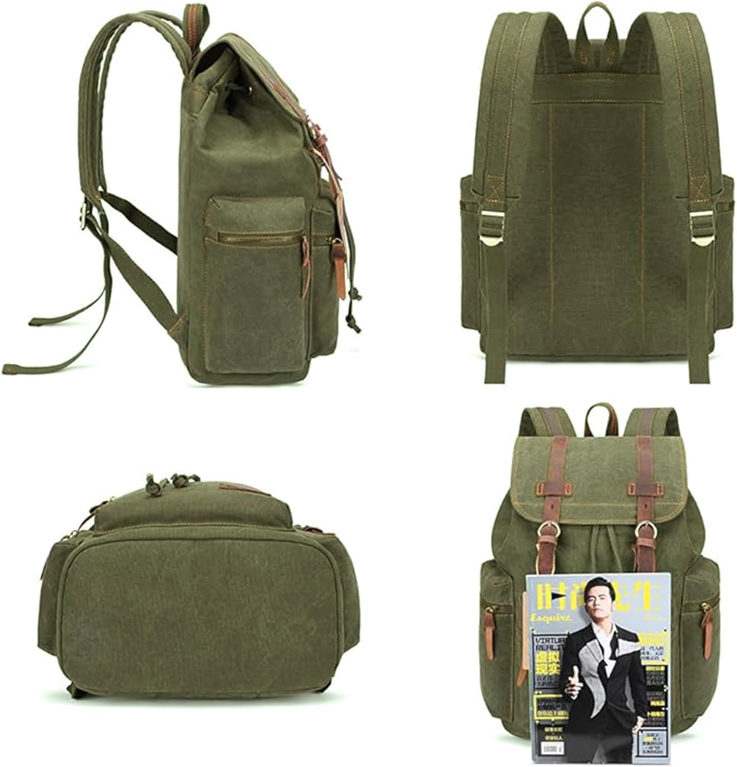 Vintage Leather Trim Backpack for Men & Women | Casual Travel Rucksack for Laptops