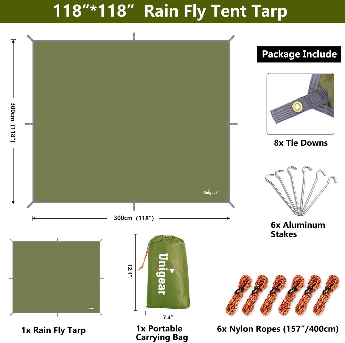 Unigear Hammock Rain Fly, 16.4/14.4/13/10ft Camping Tarp, UV Protection & Waterproof & Lightweight for Camping, Backpacking and Outdoor Adventure (Brown,10 * 10ft)