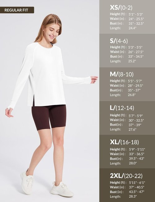 baleaf Women's Long Sleeve Workout Tops Loose Athletic Shirts Crew Neck Yoga Top Running Hiking Raglan Tee SPF White XS