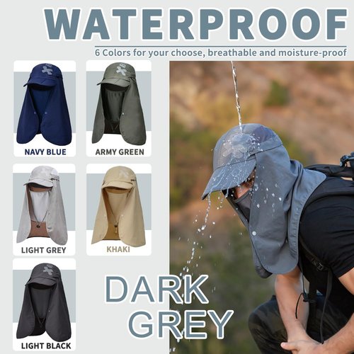 Dawfold Fishing Hat Sun Cap for Men Women, UPF 50+ Sun Protection Hat Foldable Cap with Mesh Face Neck Flap Windproof Strap Light Grey