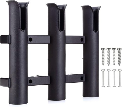 BigTron Fishing Rod Holder Bracket, Tube 3 Rod Rack, Fishing Rod for Boat Kayak Garage Storage or Truck with Screws Side-Mount (Black) (2)