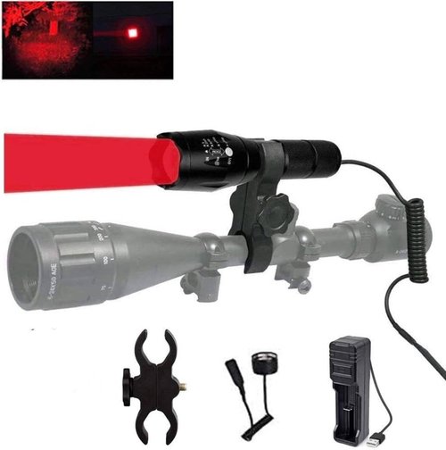 XLENTGEN Red Light LED Hunting Flashlight 300 Yard Long Range Zoomable Predator Light LED Flashlights Kit with Pressure Switch Rechargeable Batteries for Coon Coyote Hog Fox Varmint