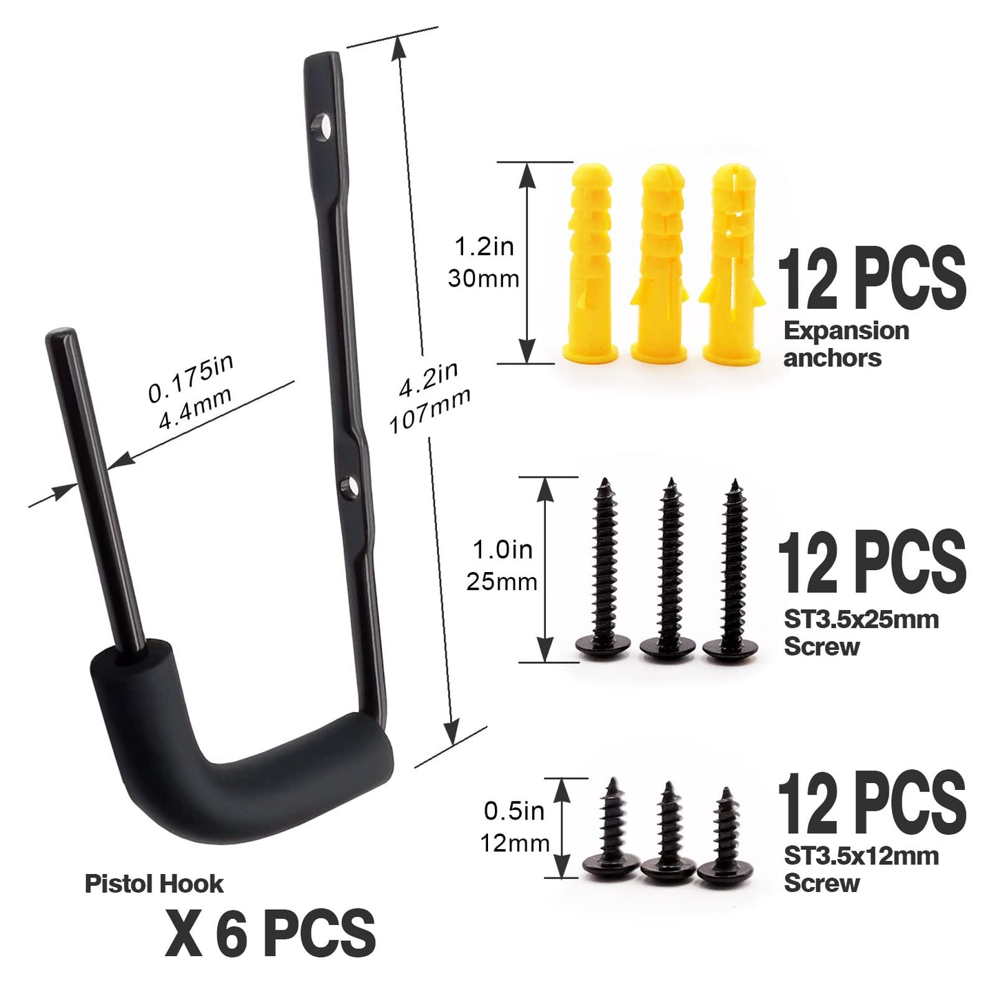StrongTools Handgun Hanger, Wall Mount Pistol Rack Suitable for Desk or Wardrobe, Pistol Organizer for Displays and Cabinet (6 Packs for 6 Guns)