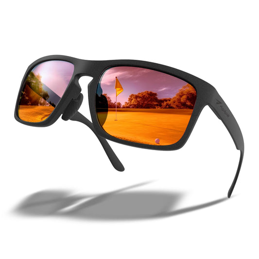 agape Birdyx™ Polycarbonate Red Lenses Polarized Anti-glare Golf Sunglasses Sport Glasses for Men Women, UV400 protection, for pickleball running fishing hiking, Carbon Frame, Noir Black Mirror