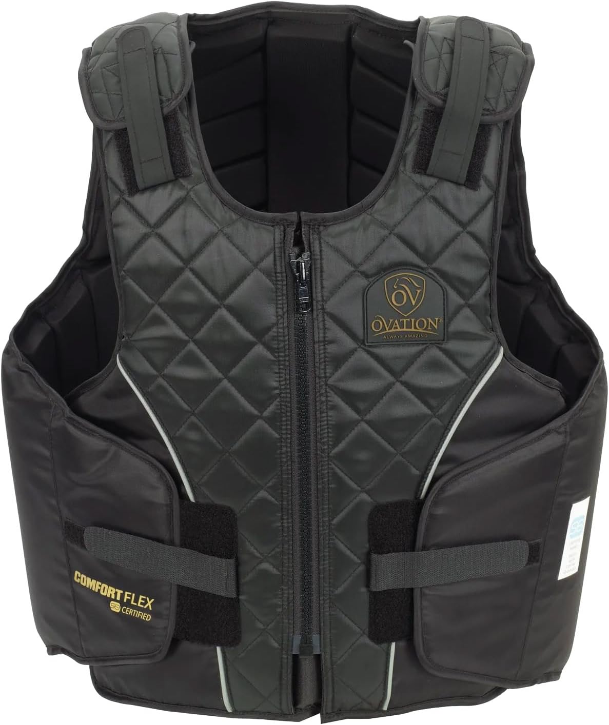 Artist Unknown Ovation Adults' ComfortFlex Body Protector | Durable Comfortable Adjustable Safety Reflective Piping Equestrian Riding Vest, Black, Medium