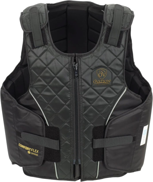 Artist Unknown Ovation Adults' ComfortFlex Body Protector | Durable Comfortable Adjustable Safety Reflective Piping Equestrian Riding Vest, Black, Medium