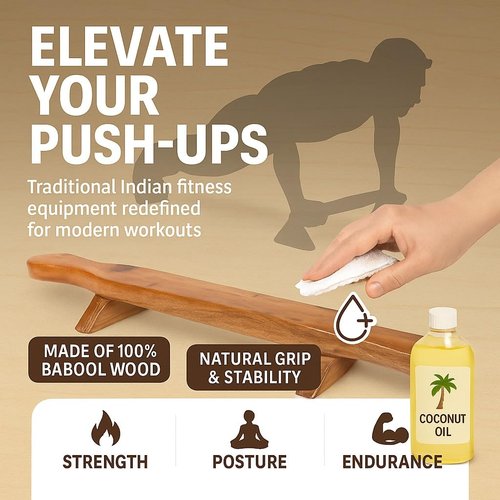 KNK SHENA PUSH UP BAR FITNESS INDIAN CLUB MEEL KARLA KATAI FITNESS DURABLE WOODEN EQUIPMENT - 2.5 Ft, Assorted