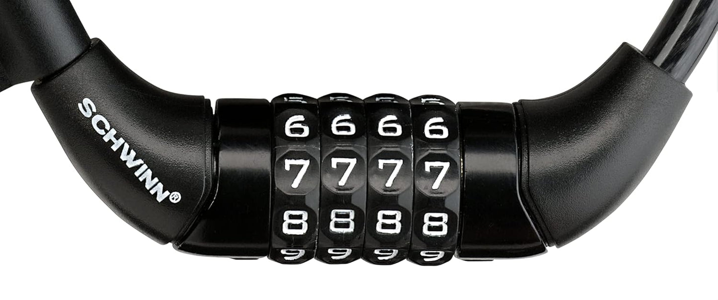 Schwinn Combination Bike Lock in Braided Steel Cable, 6 feet x 12 mm Anti Theft Bicycle Lock, Black, Security Level 3