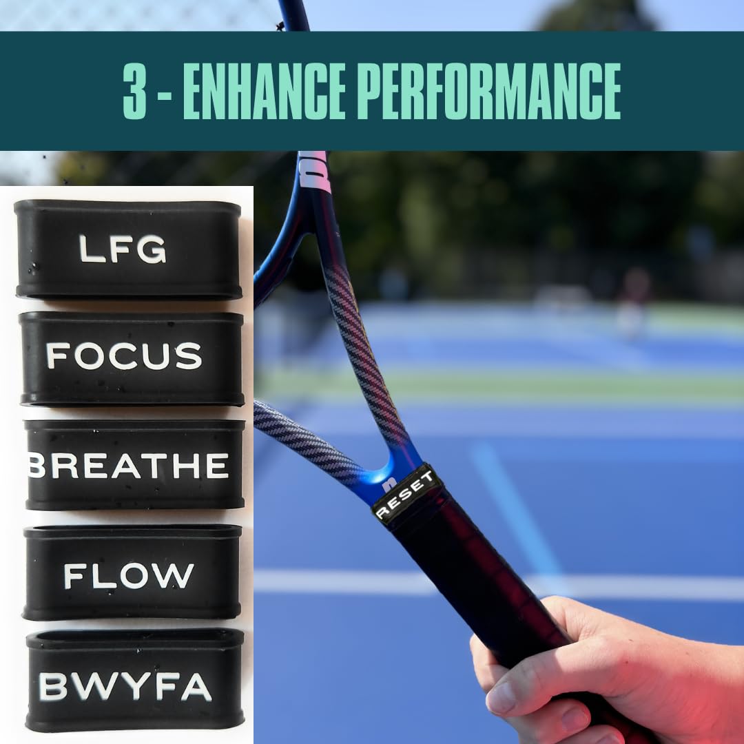 5 Pieces - BWYFA Reset Bands - Grip Bands for Pickleball Paddles, Tennis Rackets, and Hockey/Lacrosse Sticks + Video Course to Master Mental Resilience - 5 Pieces - BWYFA (Be Where Your Feet Are)