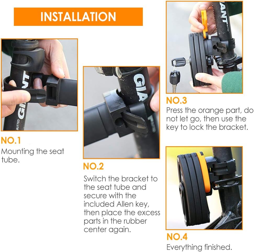WOTOW Folding Bike Lock, Heavy Duty Steel Foldable Bike Chain Lock with Mounting Bracket, 35” Unfolding Anti Theft Bicycle Lock with 3 Key for Mountain Road City Bikes Scooter Motorcycle