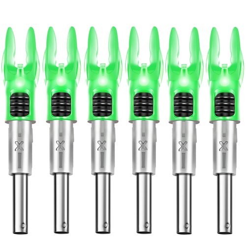 DEEPOWER X Lighted Nocks for Arrows .204”/.233”/.244”/.246” with ON/Off Switch 6-Pack with H, S, GT Bushings (Green-6Pack)