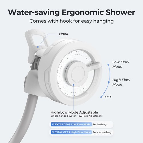 FLEXTAILGEAR MAX Shower Ultralight Rechargeable Outdoor Shower Pump, Portable Camping Showerhead Handheld, Travel Shower with USB-C Water Pump for Hiking, Car wash, Pet Cleaning, Beach Vacations