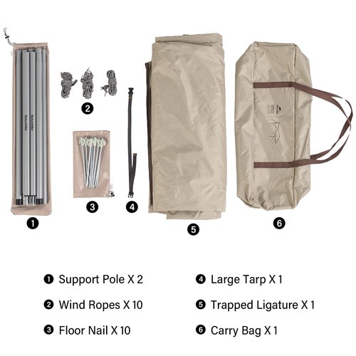 Naturehike 16X12FT Tarp with 2 Poles, Waterproof Camping Car Sun Shelter PU5000mm for Hiking, Backpacking, Garden and Traveling