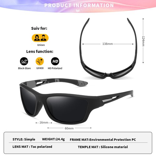 YJTIUI Polarized Sports Sunglasses For Man and Women, UV400 Protection, Wrap-Around Goggles for Driving, Fishing