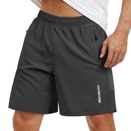 Mens Athletic Shorts 7 Inch Quick Dry Running Sports Shorts Lightweight Workout Gym Shorts Elastic Waist Shorts with Pockets Dark Grey