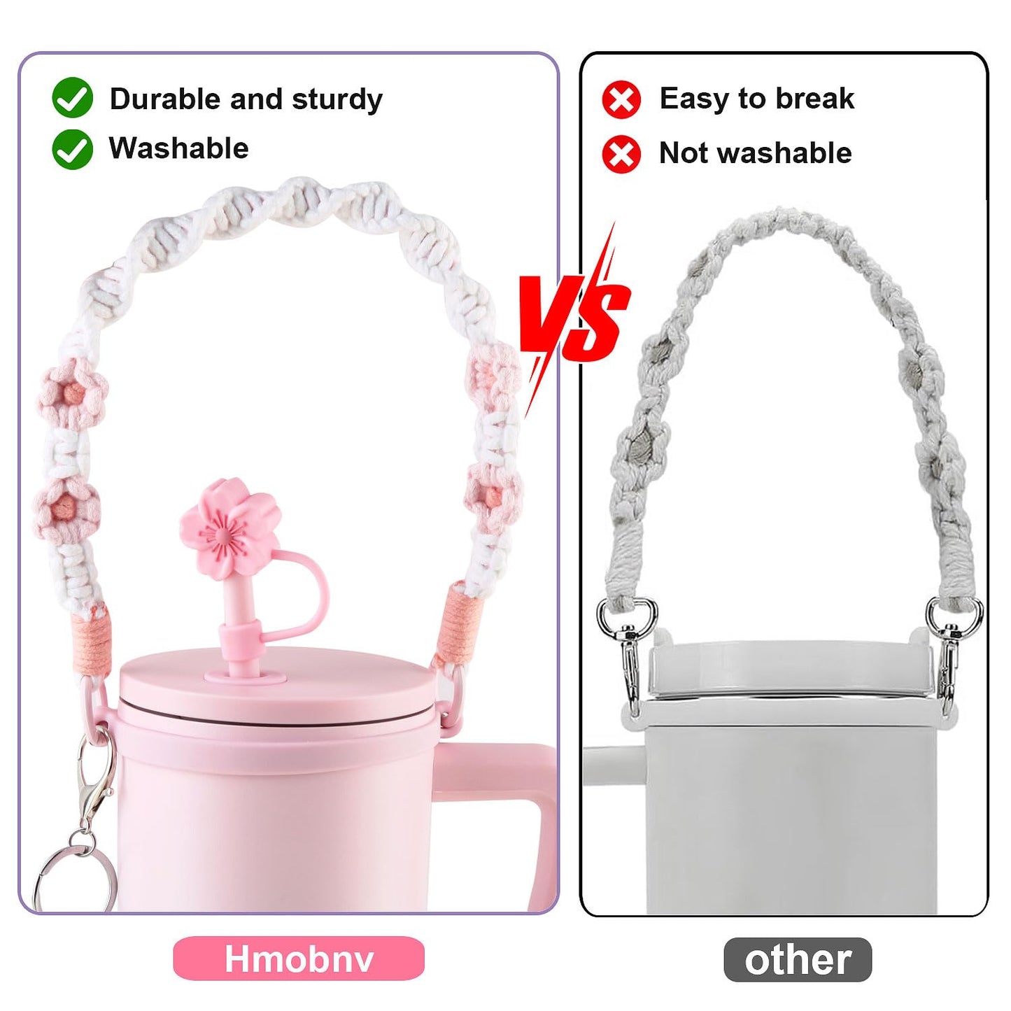 6-Pieces Stanley Cup Accessories Set, Water Bottle Handle Strap,Siliocne Stanley Cup Boot,Siliocne Straw Cover, Silicon Pressure reducing Accessories for Stanley Cup 40 30 oz Tumbler (Pink)