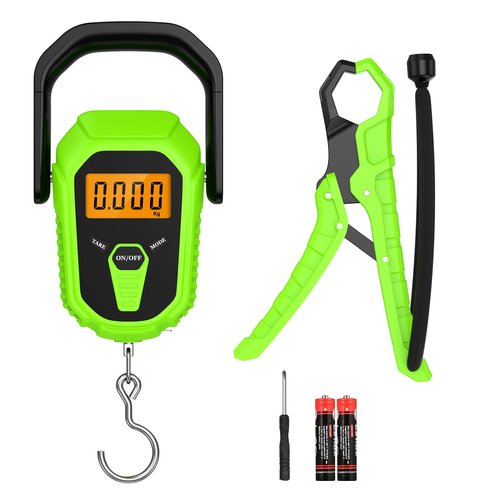 ORIA Digital Fish Scale with Lip Gripper, 110lb/50kg Waterproof Fish Scale with 38'' Built-in Tape Measure, LCD Backlit, Portable Hanging Luggage Scale with 3 Units, Batteries, for Home, Outdoor