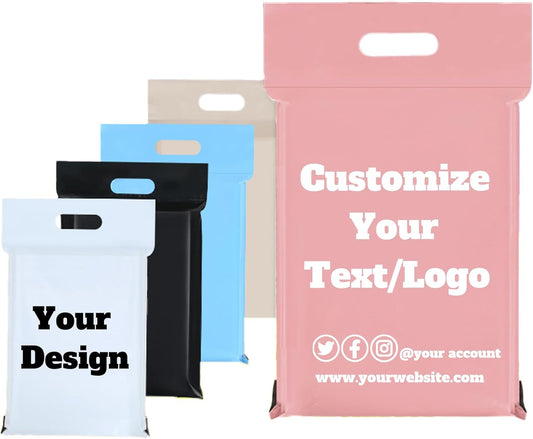 50-100PCS Custom Upgrade Design Shipping Bags with Handle, Personalized Mailing Bags for Clothing with Self Adhesive Strip, Waterproof, Tear-Proof (25.5×33cm(10×13inches))