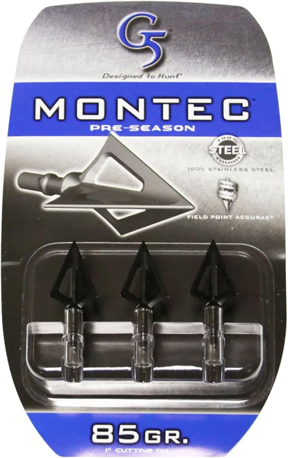 G5 Montec Pre-Season Archery Hunting Durable Fixed Blades Steel 1-Piece Construction Screw-in Broadheads with Rounded Edges for Bow Arrows - Pack of 3