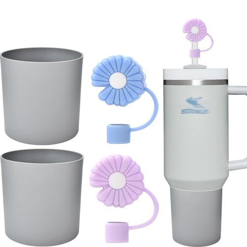 Haundry 2-Pack Silicone Boot and Straw Covers for 40oz Stanley Cup, Protective Water Bottle Bottom Sleeve Cover for Stanley Simple Modern 40oz Cups (Grey)