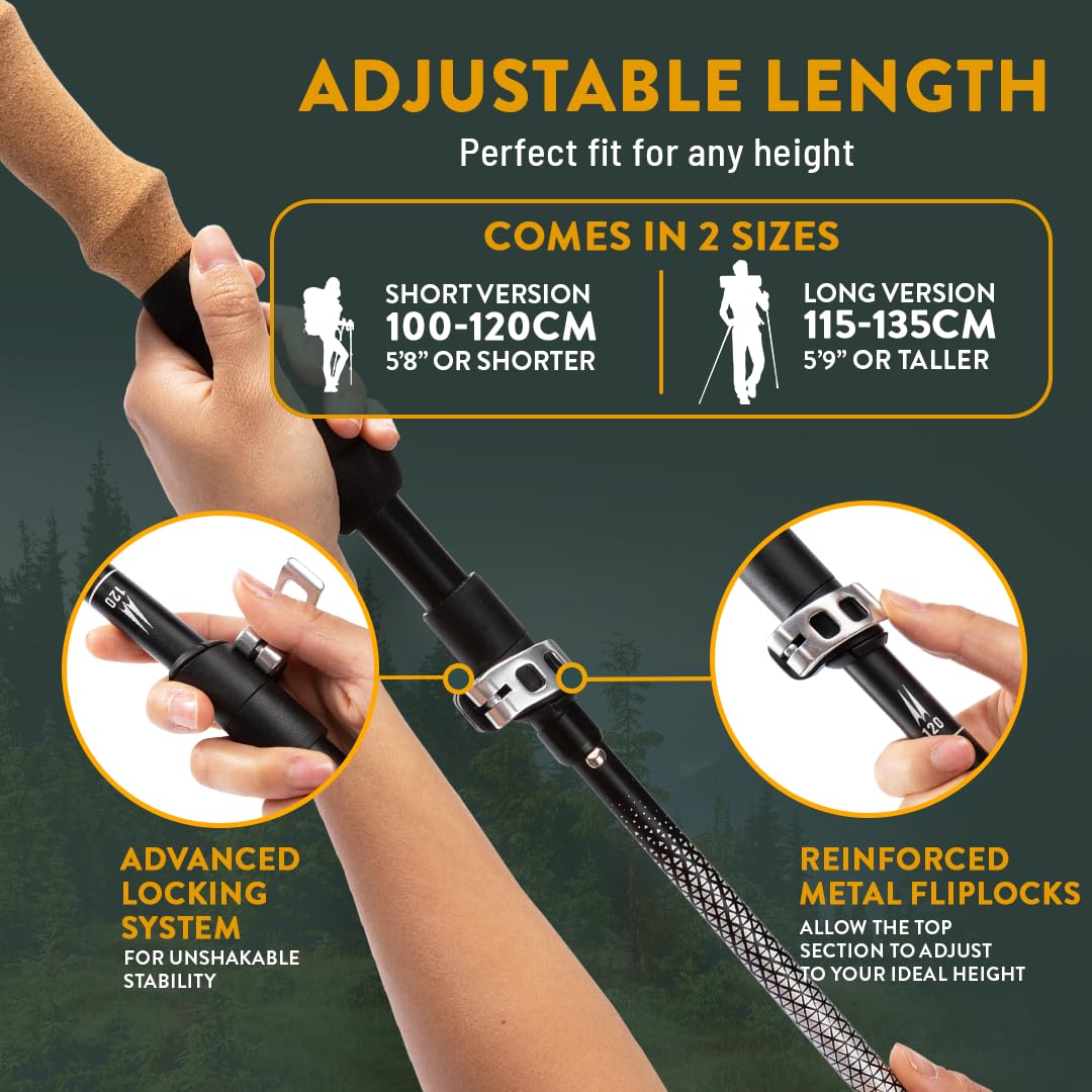 Folding Trekking Poles, Hiking Sticks Foldable Hiking Poles Collapsible Lightweight, Trekking Poles for Hiking Collapsible, Hiking Poles Collapsible Lightweight Walking Sticks for Seniors Black Small