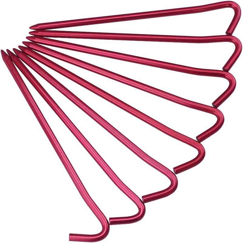 7075 Aluminum Tent Stakes 20 Pack - Ultralight 7 Inch Hook Tent Pegs with Carrying Pouch - Made for Camping Trip, Hiking and Gardening