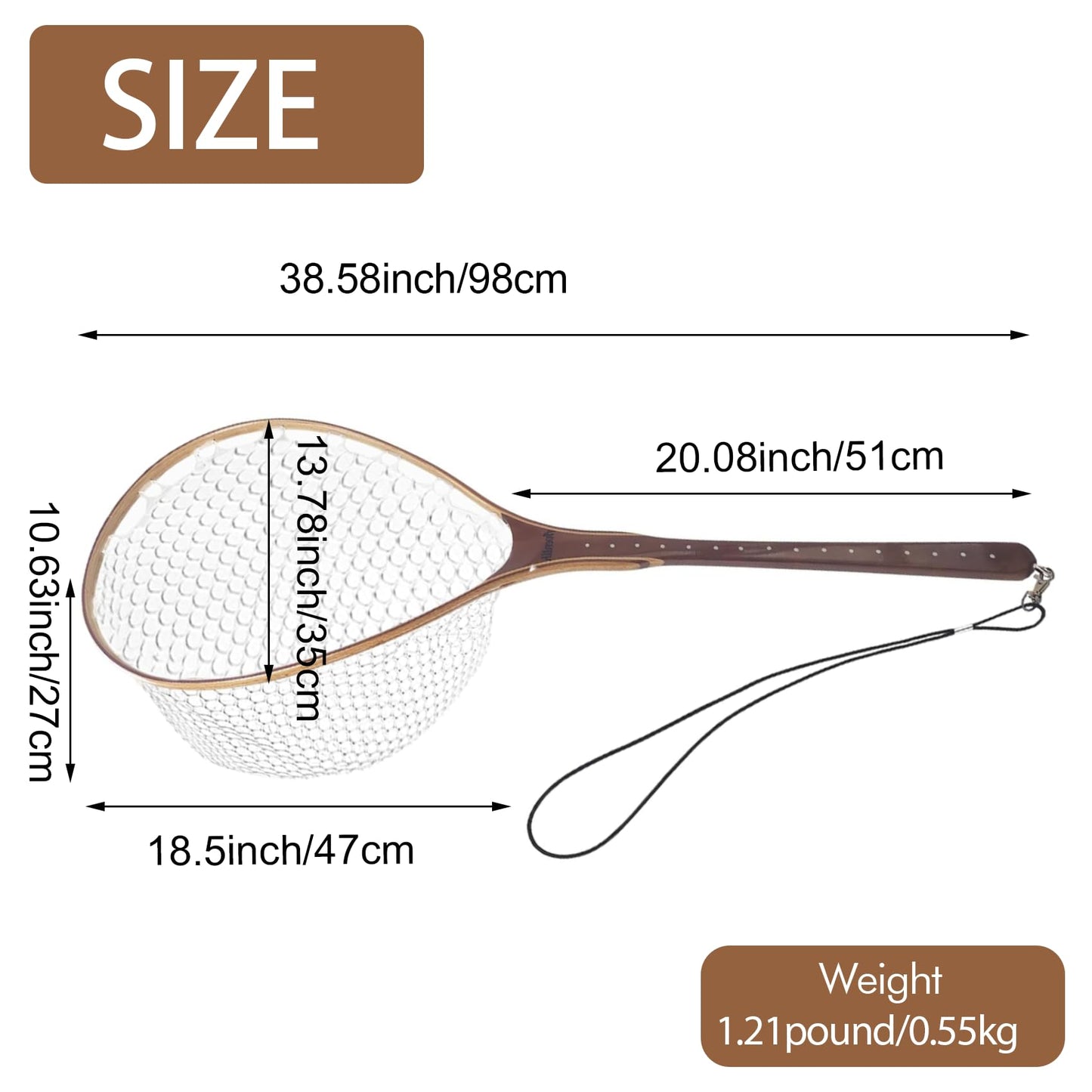 Aventik Fly Fishing Landing Trout Fishing Wooden Net with Magnet Release Soft Rubber Net Bag Catch & Release Great Protection for Fish (Long Handle/Small Hole with Magnet)