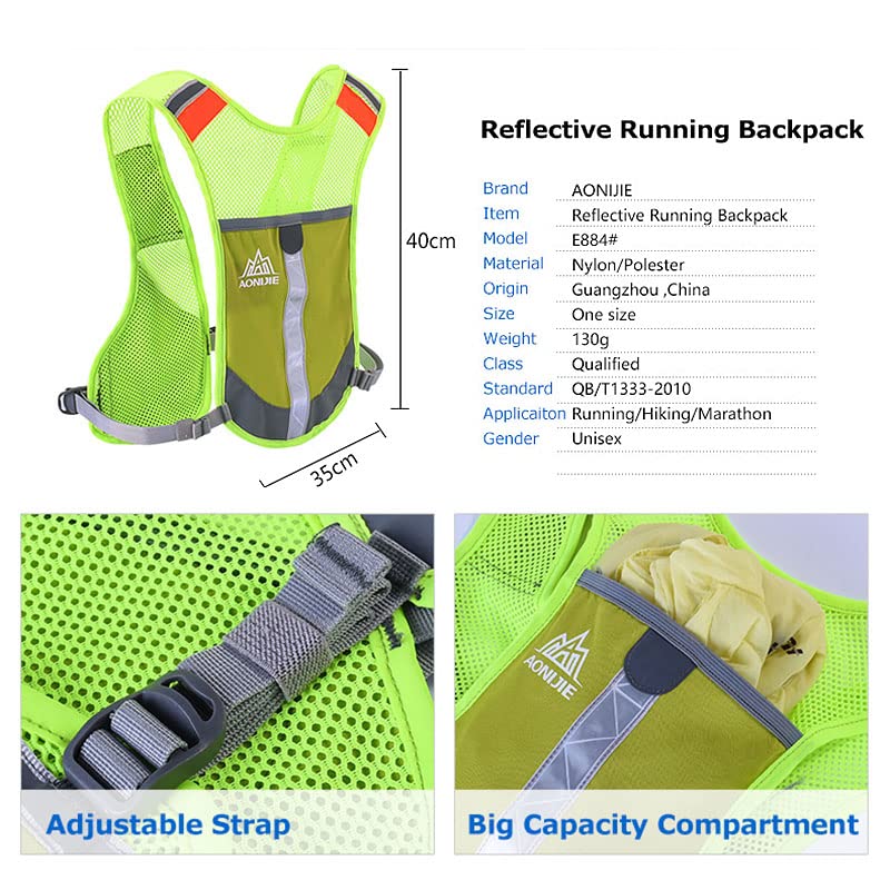 AONIJIE Ultralight Running Vest with Reflective Strip Breathable Hydration Backpack for Hiking Camping Marathon Cycling Race (Gray with 2*250ml Water Bottle)