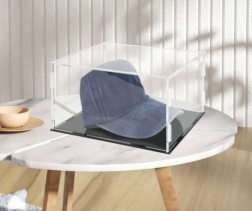 Hat Display Case Baseball Football Cap Display Case Stand Holder Clear Acrylic Box Square UV Protection Protection Storage Cover