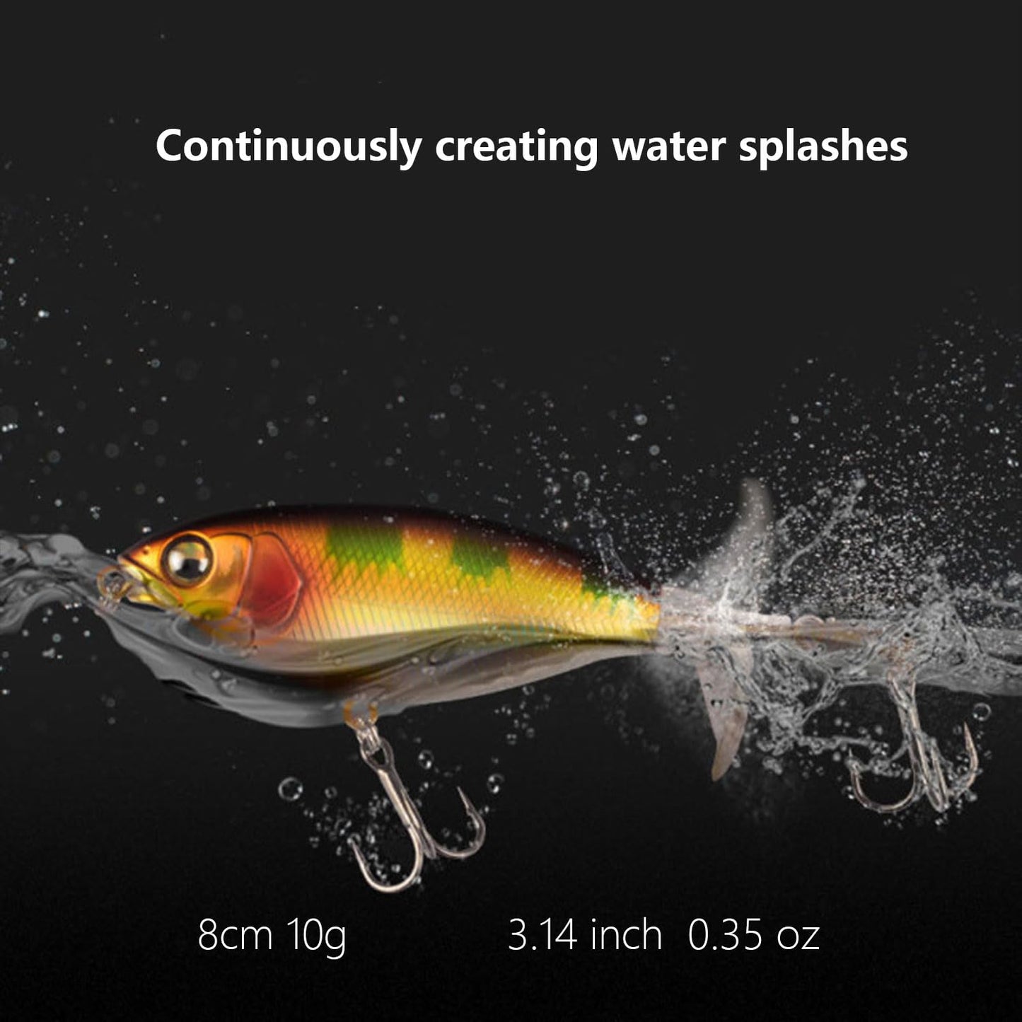 RTGSE 10PCS Top Water Fishing Lures Whopper Fishing Lure for Bass, Popper Fishing Lures with Floating Rotating Tail One Luminous Saltwater and Freshwater Plopping Lures for Bass