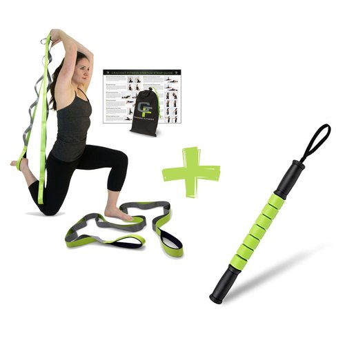 Gradient Fitness Stretching Strap for Physical Therapy, 12 Multi-Loop Stretch Strap 1.5" W x 8' L, Physical Therapy Equipment | Muscle Roller Stick with Free Exercise eGuide, Body Massage Stick Tools