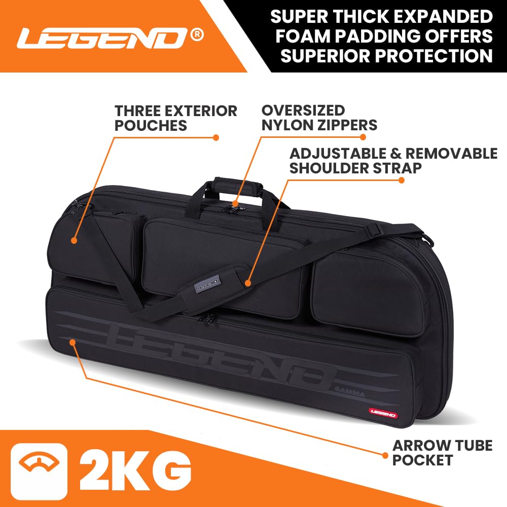 Legend Gamma Compound Bow Case - Premium Archery Bow Cases with Backpack & Shoulder Straps, Soft Bow Case for Archery Accessories, Lightweight Travel Bow Bag with Multiple Storage Pockets - Black