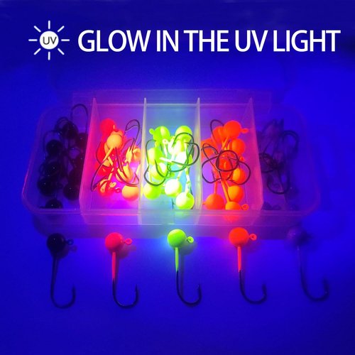 Eupheng 50pcs Fly Tying Jigs Kit Jig Heads for Fly Fishing, Jig Head Fly Fishing Hooks DIY Lure Making Kit Suit for Tying Flies (1/64oz, Combo)