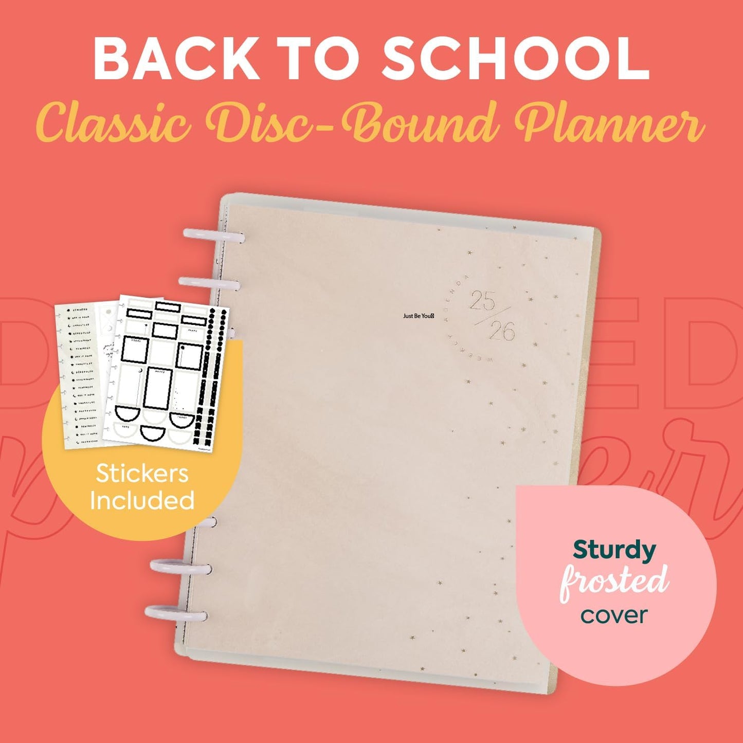 Happy Planner Disc-Bound 12-Month July 2025–June 2026 Planner with 3 Extra Months, Classic Size, Teacher Layout, Teacher Notes, 7" x 9.25”
