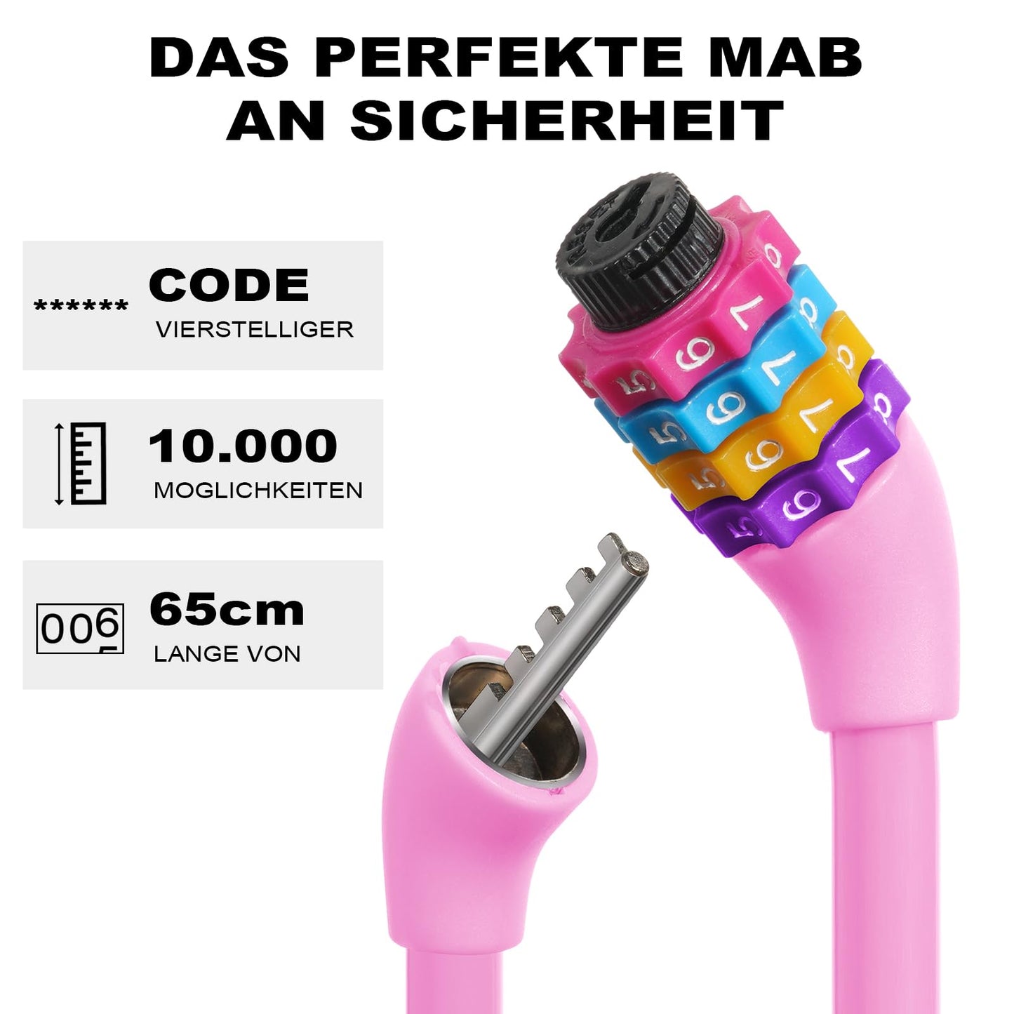 Ainiv Bike Lock, 25 inch Bike Lock Cable, Portable Anti Theft 4 Digits Codes Cable Locks, Resettable Combinations Coiling Bicycle Lock for Bike, Motorbike, Scooter, Skateboard, Gate, Fence (Pink)