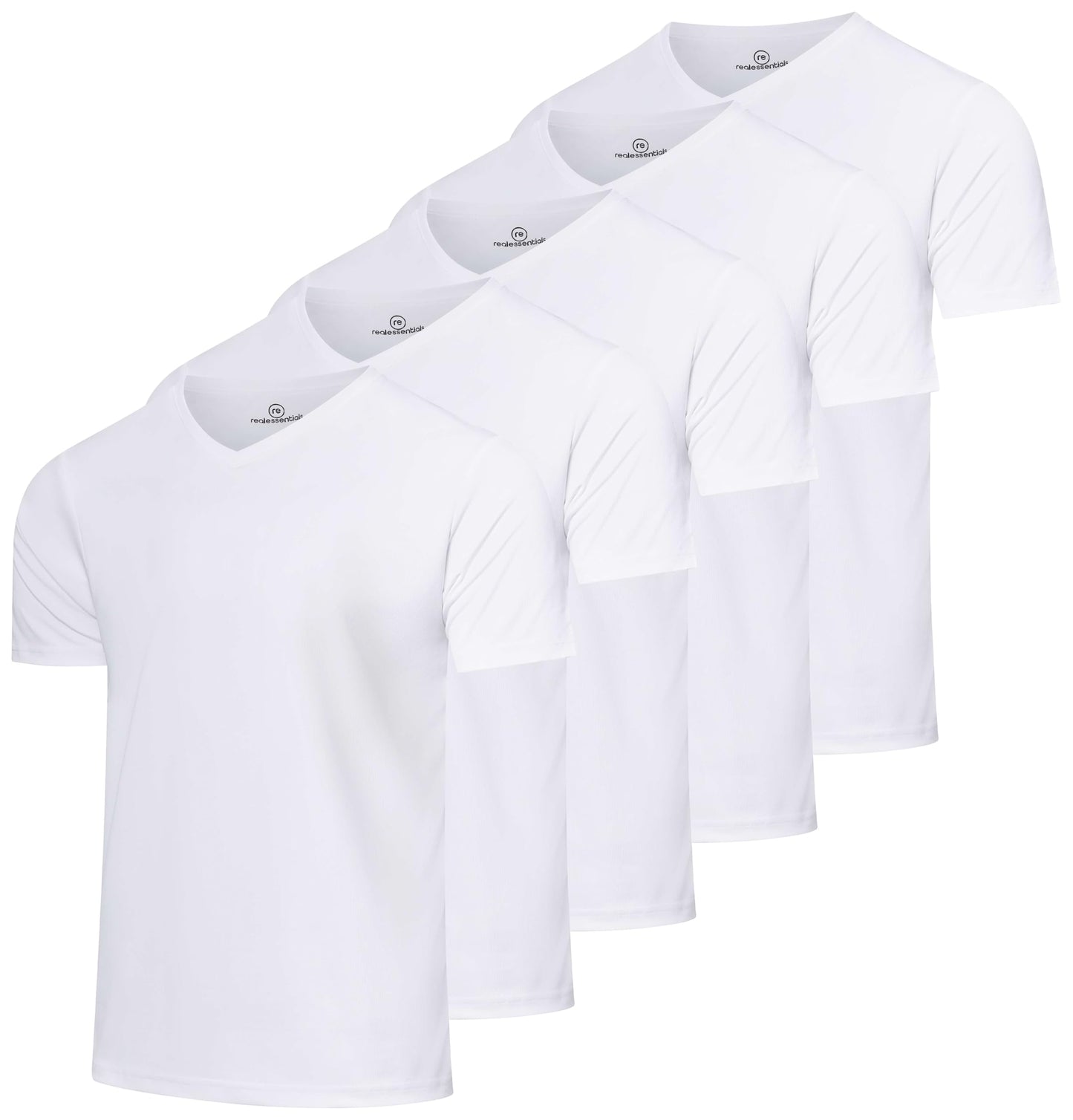 Real Essentials 5 Pack: Men's Mesh Short Sleeve V-Neck T-Shirt | Athletic Dry Fit V Neck Workout Shirt,Set XL