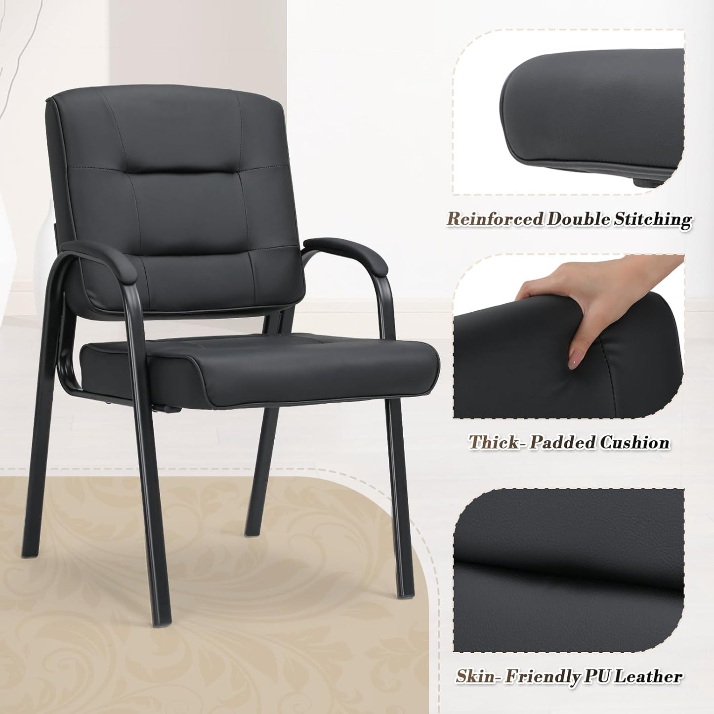 Athena Collection Desk Chairs No Wheels Set of 2, Office Guest Chairs with Sled Base Mesh Back Armrest, Side Reception Armchairs for Reception Conference Waiting Room, Black