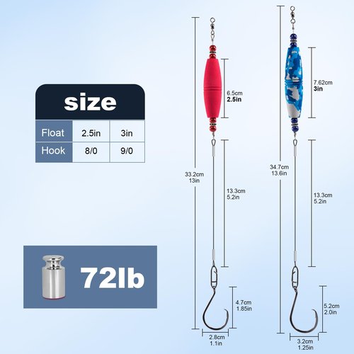 Catfish Float Rigs Fishing Bobbers Popping Cork Tackle Catfishing Equipment Combo for Bank River Lake EVA Peg Artificial High Buoyancy Body Circle Hooks Weight (Pack of 4, 3")