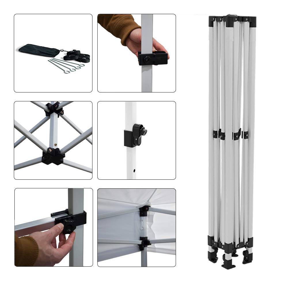 Vispronet 10x10 Canopy Frame – Adjustable Steel Tent Structure with (3) Height Levels, Pinch-Free Buttons, & Square Legs, 7.2ft Max Clearance Height, Collapsible Awning Shelter, Tarp Not Included