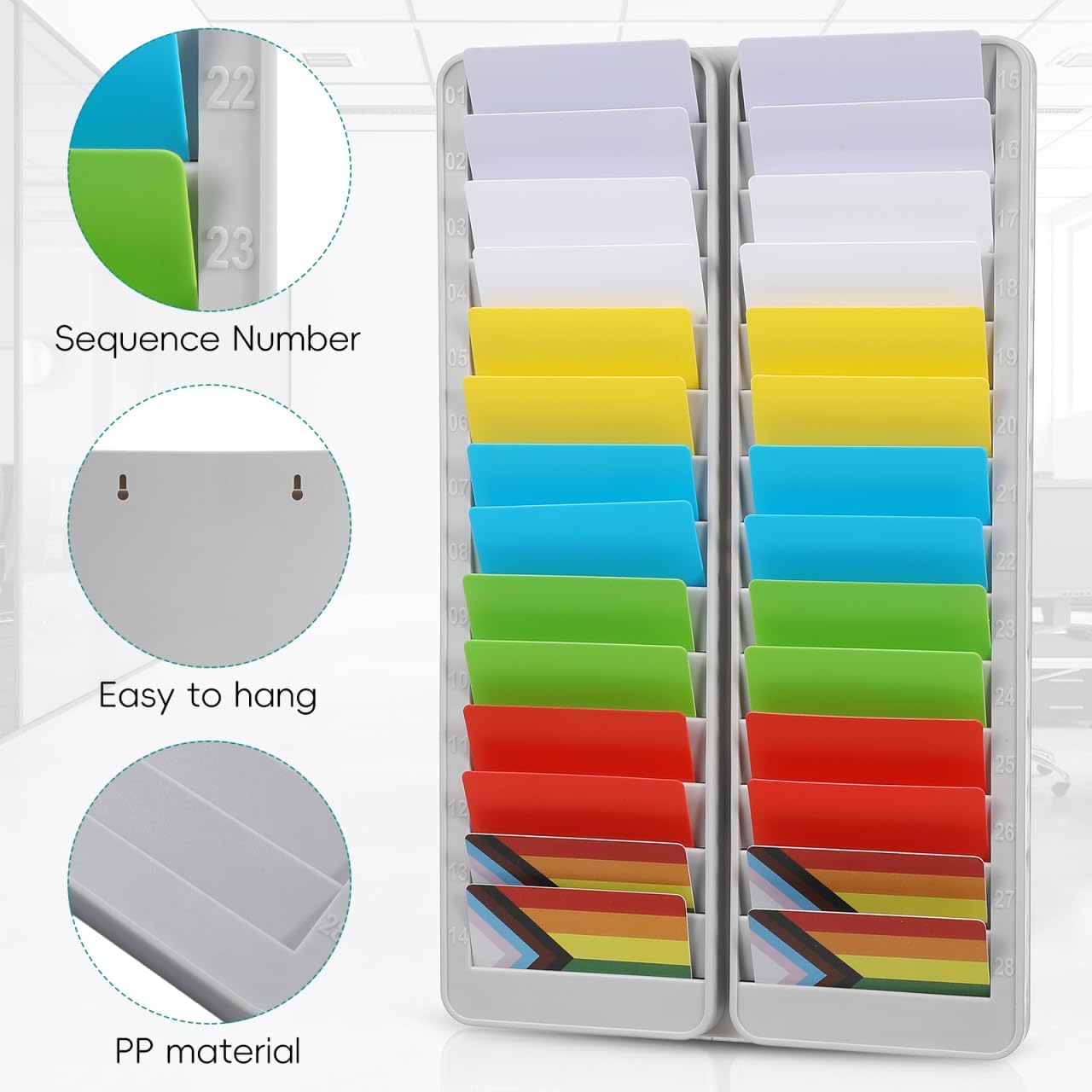 Material Card Rack Vertical Business Card Holder Wall Mount Rack Badge Card Holder Time Card Slot Pyramid Time Rack Time Clock Card Holder Attendance Cards Storage Rack Wall Pocket