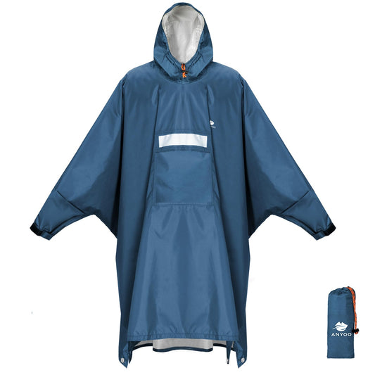 ANYOO Hooded Rain Poncho for Adults with Pocket, Waterproof Lightweight Rain Coats for Men Women Reusable Rain Jacket for Emergency Camping Outdoor Activities