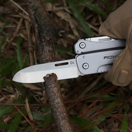 ROXON S803E Elite Flash Multitool with 20 functions including strong pliers, Flint Rod, full-size lockable blades for Outdoor Essential Survival Tool (D2 Blade)