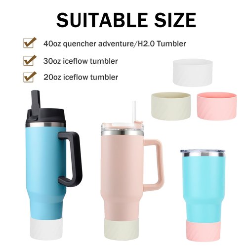 Zasukol 2PCS Silicone Boot Fits Stanley 40 oz Tumbler with Handle, Higher Protective Silicone Bumper Sleeve Anti-Slip Bottle Bottom Bumper Cover for 40 oz Stanley Cup Accessories (Black, Beige)