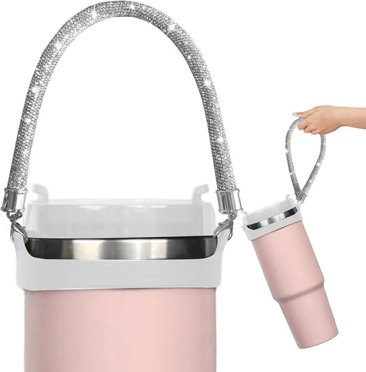 Glitter Handle for Stanley Cup Accessories - Diamond Stanley Tumbler Carrier with Strap Bling Water Bottle Handle Strap(White)