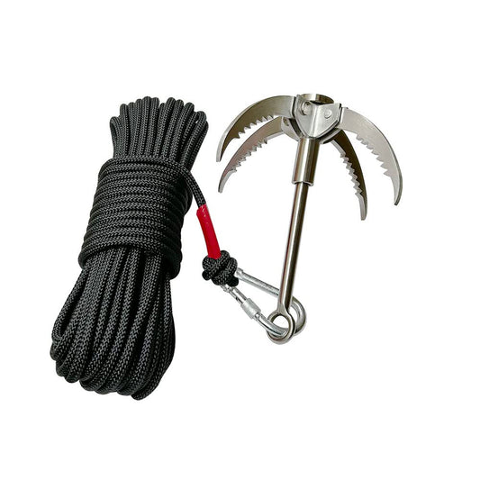 4-Claw Grappling Hook Stainless Steel Claw Carabiner,with 20m/66ft Auxiliary Rope,Climbing Foldable Safety Portable Multifunction Grappling Outdoor for Climbing, Anchoring, Fishing,Hiking