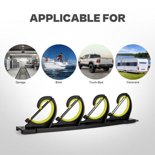 VEYWANE Fishing Rod Rack for Garage/Vehicle, Horizontal or Ceiling Wall Mounted Rubber Coated Fishing Pole Holders for 8/16 Rods or Combos
