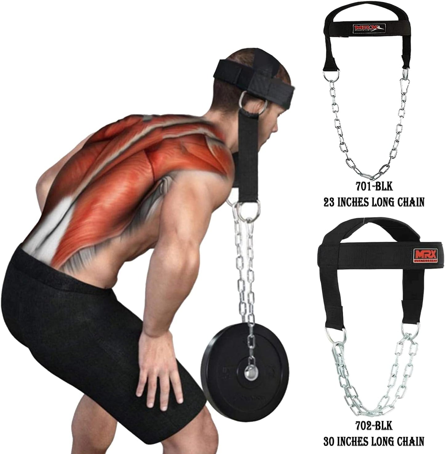 MRX BOXING & FITNESS Weight Lifting Head Harness Padded With Adjustable Strap Neck Exercise GYM Heavy Duty Metal Chain