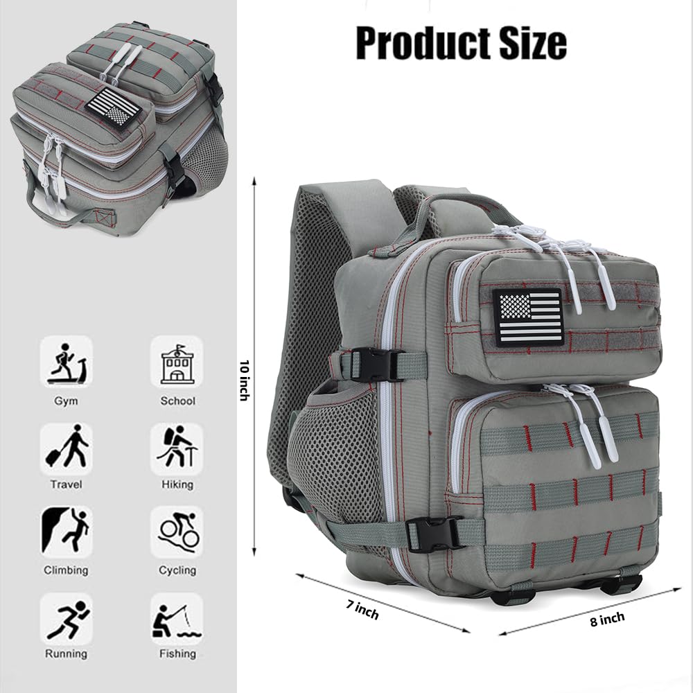 9L Mini Tactical Backpack for Men and Women, Tactical Backpack Small for Hiking, Small Tactical Bag（Grey Red）