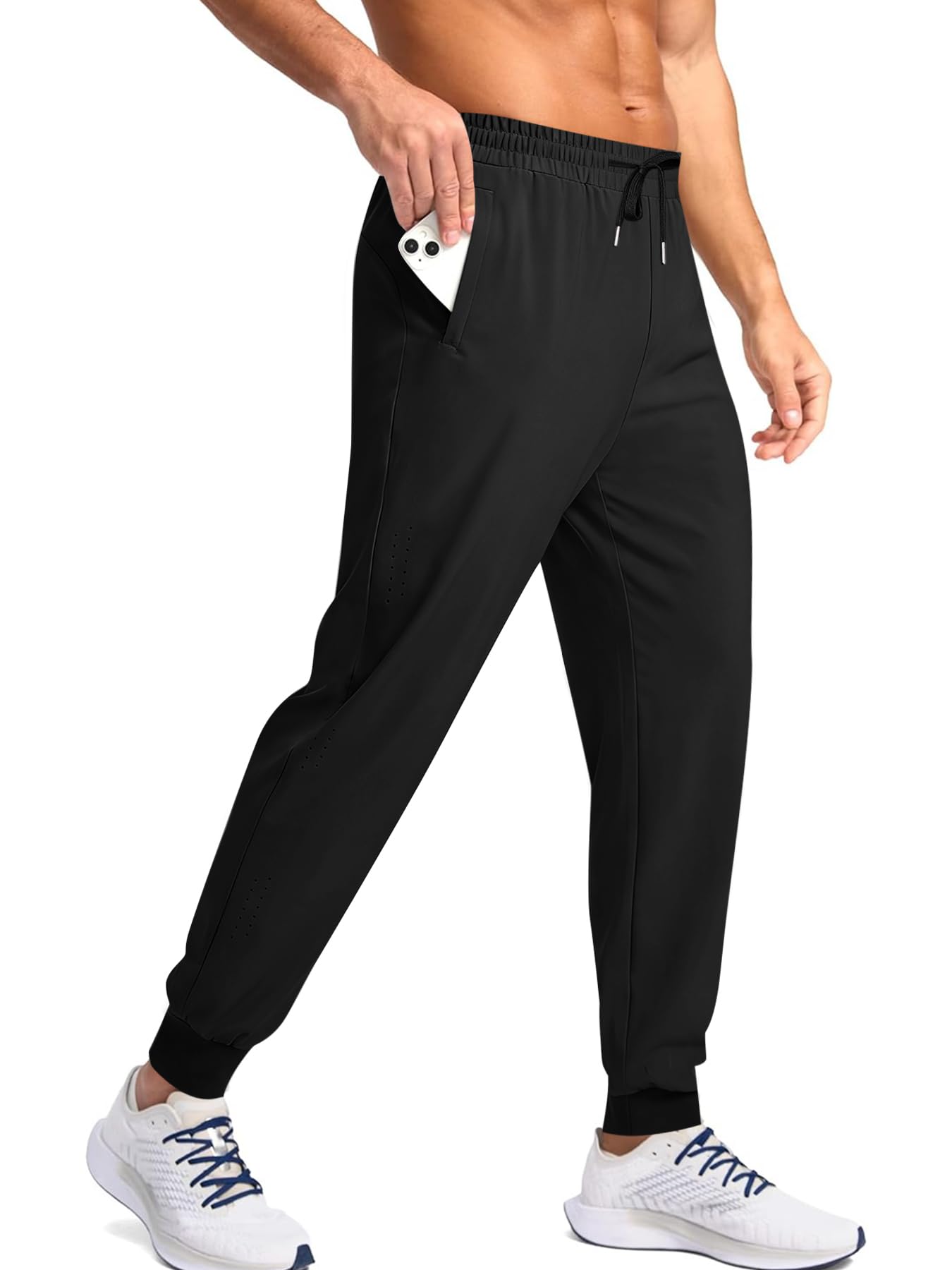 Auxo Men's Workout Pants with Zipper Pockets Tapered Breathable Sweatpants for Casual Gym Running Jogger Track Pants Black S